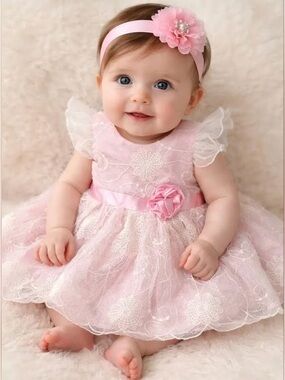 Heirlooms by Polly Flinders Baby Girl Pink Embroidered Dress & Bloomers Set NWT